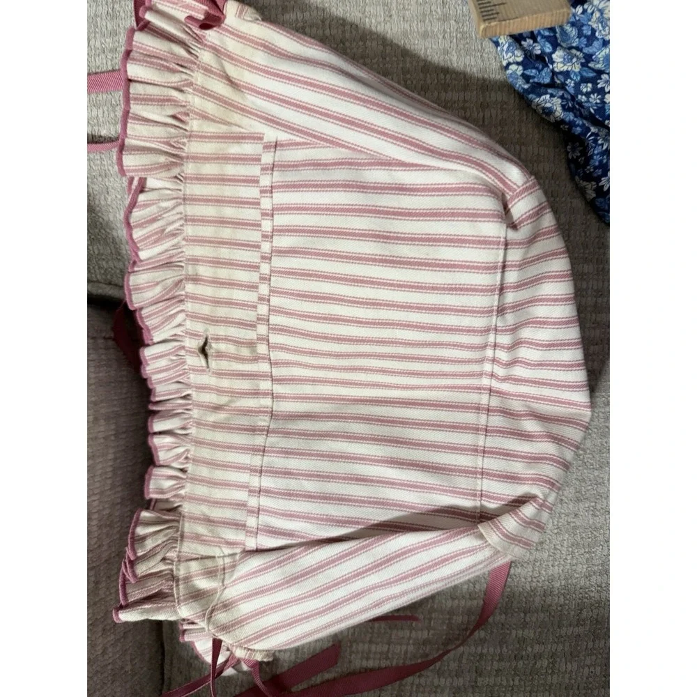 Longaberger Spring Basket Liner Pink Mauve Striped With Ties Ruffles